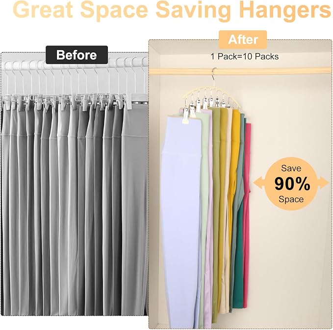Volnamal Legging Organizer for Closet,4 Pack Metal Yoga Pants Hangers,Ivory | Clothes Hanger w/10 Clips Hold 40 Leggings,Space Saving Hanging Closet Organizer College Dorm Essentials Apartment Essential