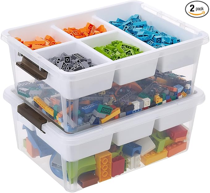 17QT Clear Plastic Craft Storage Box with Removable Tray & Lid - 2 packs | white container, art supply organizer for playdoh, sewing, beads & craft tools, space-saving stackable bins