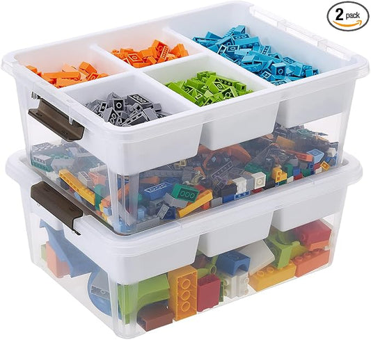 17QT Clear Plastic Craft Storage Box with Removable Tray & Lid - 2 packs | white container, art supply organizer for playdoh, sewing, beads & craft tools, space-saving stackable bins