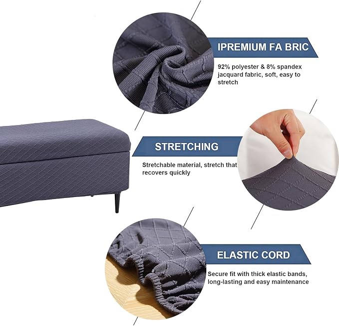 FUANGUI Ottoman Cover Slipcovers Rectangular Folding Stretch | Storage Bench Footrest Sofa Stool Covers Footstool Protector with Elastic Bottom, Removable Washable,Large