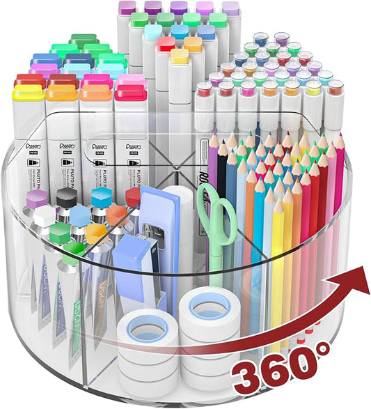 250pcs Acrylic Pencil Holder Marker Organizer, 360-Degree Rotating Pen Holder, Crayon Organizers for Kids Pencil Organizer Caddy Art Supply Lazy Susan Organizer for Desk Home School Office