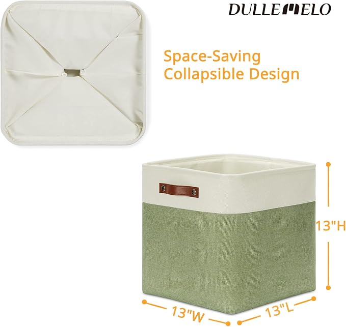 DULLEMELO Storage Baskets for Organizing, Linen Closet Organizers and Storage Baskets for Dog Box, 13 Inch Decorative Cube Storage Bins with handle for Gift Basket(4 Pack - 13" White&Green)