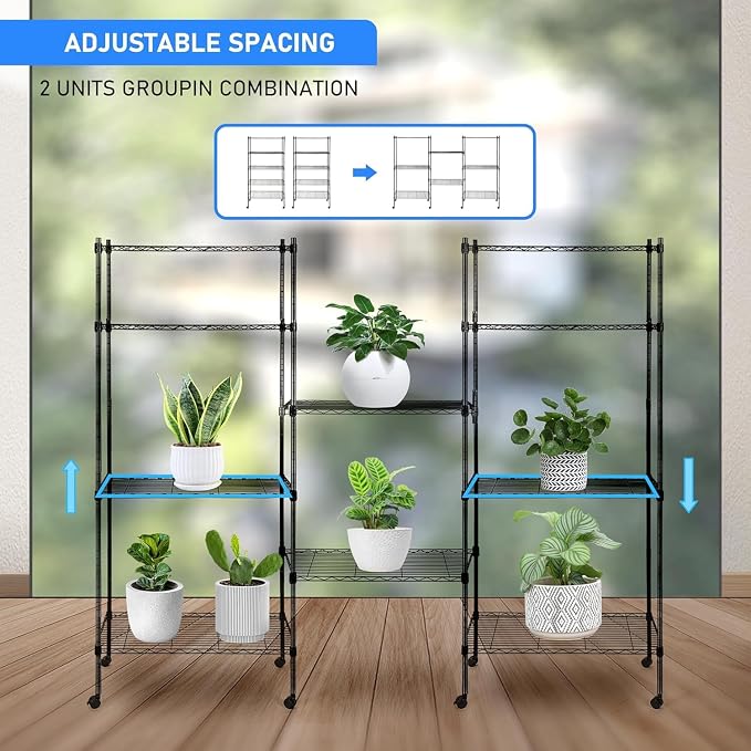 Simple Deluxe 5-Tier Storage Shelves, 21" W x 12" D x 54" H Adjustable Heavy Duty Wire Metal Shelving Unit, Black