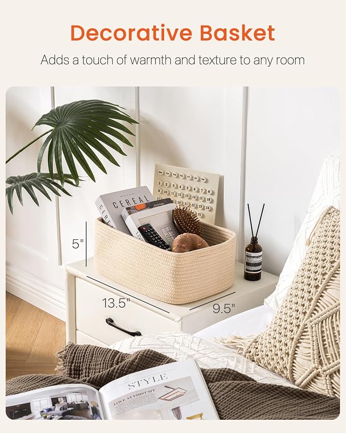 KALLAX Small Woven Storage Basket for Organizing, 13.5x9.5x5 inches, 3 Pack | Shelf baskets for closet organization, toy storage and home decor, Perfect as empty gift baskets for holidays, Beige
