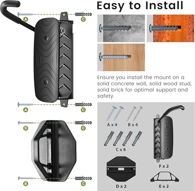 Housolution Swivel Bike Wall Mount [2 Pack], 150° Swivel up to 66lbs, Black | Vertical Bike Rack Wall Hanger, Bike Hangers for Garage, Mountain Bike Wall Mounts, Bicyckle Storage Rack for Garage
