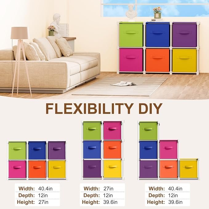 Briwooody 6 Cube Storage Organizer Storage Bins Shelf,Multicolor