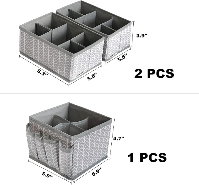 Cosmetic Storage Bins Makeup Organizer, Adjustable Multifunction Storage Box Desk Drawer Divider for Makeup Brushes, Bathroom Countertop or Dresser, Set of 3 (Grey)