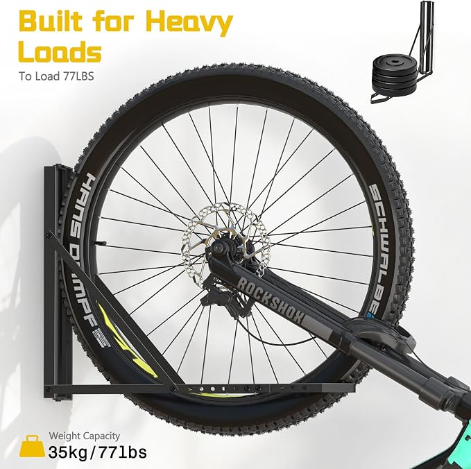 Swivel Bike Wall Mount 2 Pack, Bike Hanger for Garage, Bicycle Wall Rack for 18.5–22.4 in Wheels, Space -Saving Wall Bike Rack for Road, MTB & E-Bikes, Holds up to 77 lb