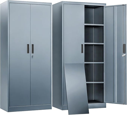 BESFUR Metal Storage Cabinet with 2 Doors and 4 Adjustable Shelves Garage Storage Cabinet with Lock 71" Office Storage Cabinets Locking Cabinets for Garage Office Shop Home (Gray)