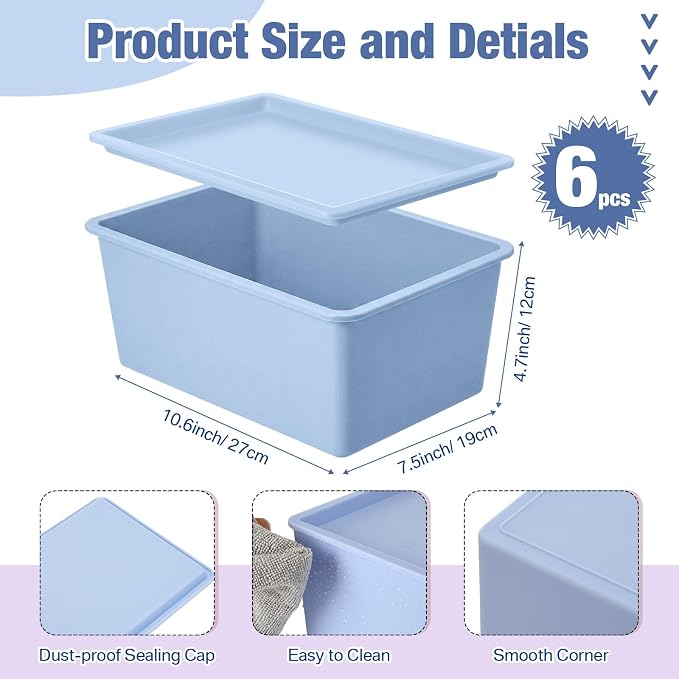 8 Pcs Storage Bins with Lids Small Plastic Storage Containers Stackable Storing Baskets Box Cute Organizer Bins for Organizing Shelves (Mixed Color)