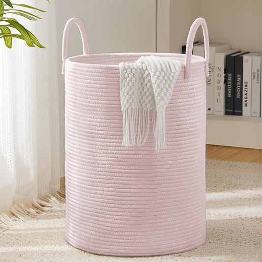 YOUDENOVA Cotton Rope Laundry Hamper Basket, 58L Blanket Basket for Nursery | Large Woven Laundry Hamper with Sturdy Handles, Collapsible Home Decor Laundry Basket for Laundry, Clothes, Toys in Bedroom