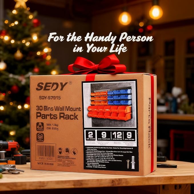 SEDY 30-Bin Wall-Mounted Storage Rack System - Heavy-Duty Garage Tool Organizer for Screws, Nuts, Bolts, Nails, Beads, and Small Hardware Parts - Easy Installation and Customizable