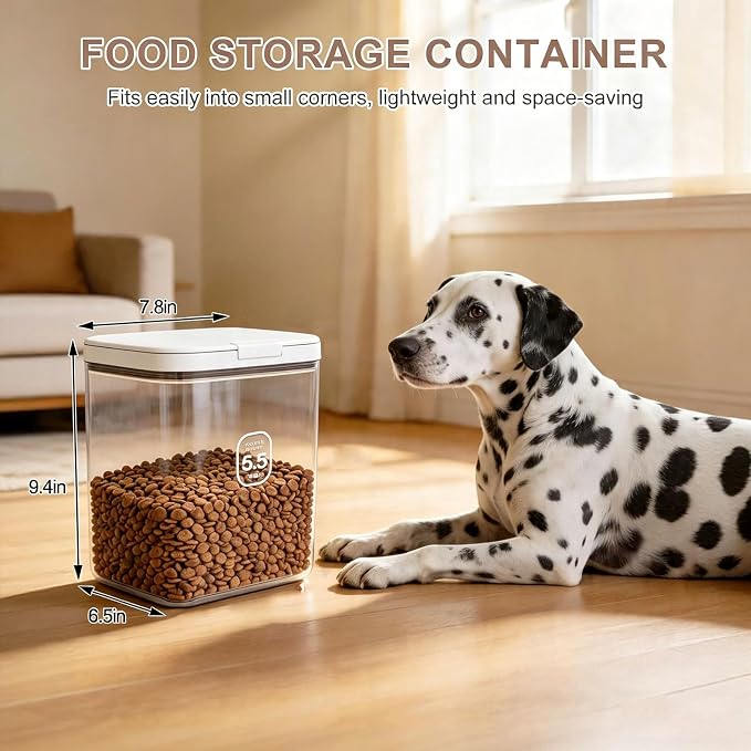 LEAWALK 5-7Lbs/5.81Qt/5.5L Airtight Dog Cat Food Storage Container and Pet Storage Bin BPA-Free. PET Clear Stackable Dog Treat Containers for Pet Food/Rice/Dry/Cereals/Flour/Sugar/Bread