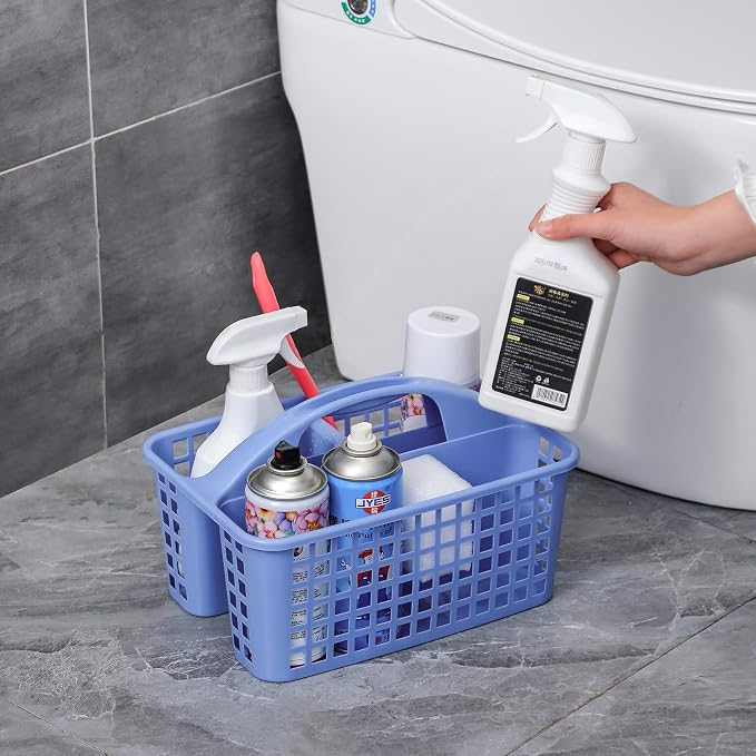 Portable Shower Caddy Basket Plastic Storage Basket with Compartments Blue | Sturdy Large Capacity Cleaning Supplies Organizer Divided Tool Bin for Bathroom Kitchen Bedroom College Dorm Essentials