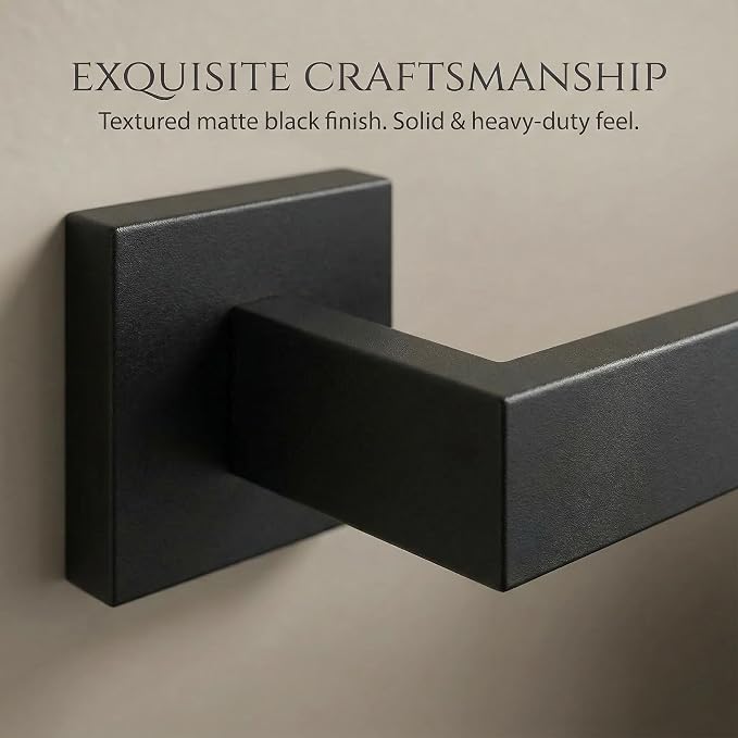 5-Piece Bathroom Hardware Set, 23.6 in Towel Bar, Matte Black | 304 stainless steel, towel ring, toilet paper holder, 2 robe hooks, wall-mounted, installation hardware included