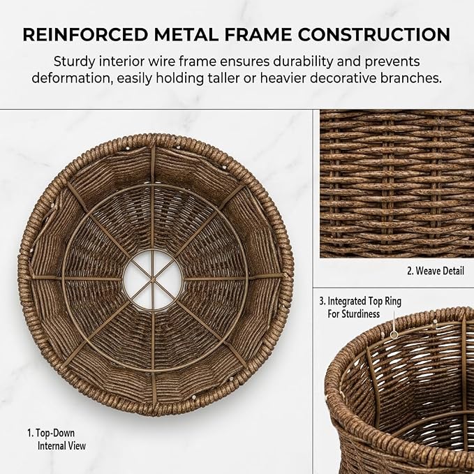 Handwoven Boho Wicker Planter Basket, Woven Decorative Storage Basket and Planter for Porch Patio Backyard Home Garden (Brown)