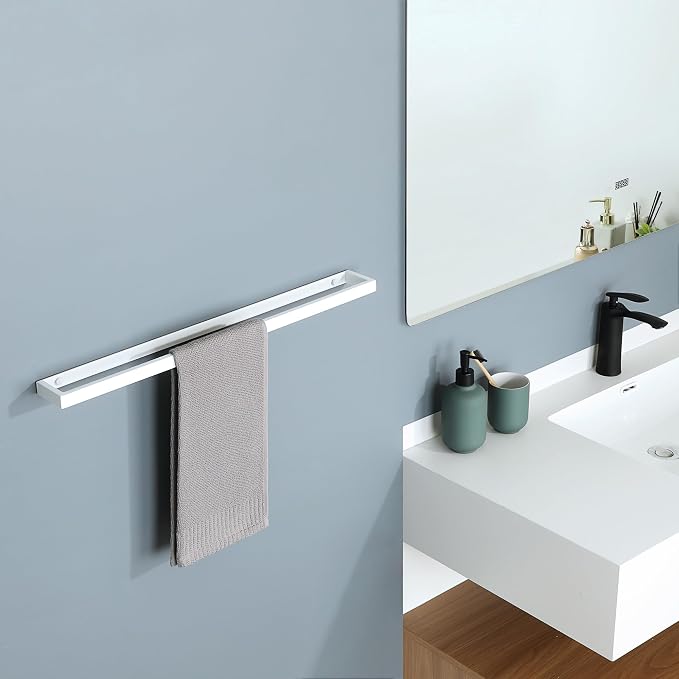 Alise 24 Inch Hand Towel Holder Towel Bar for Bathroom Wall Mounted,White | Towel Hanger Towel Rack for Bathroom Lavatory,SUS304 Stainless Steel Towel Rail for Bath Kitchen, Non-adhesive Mount