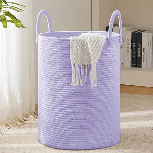 YOUDENOVA Cotton Rope Laundry Hamper Basket, 58L Blanket Basket for Nursery