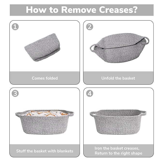 CHICVITA Small Woven Rope Gift Basket, Decorative Boo Basket, Grey | 13" x 10" x 5", Storage Baskets for Baby Shower & Nursery Essentials, Shelf & Closet Organization, Built-In Handles