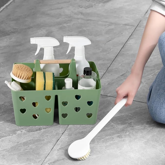 Portable Shower Caddy Plastic Shower Basket Organizer with Handle, Green | Divided Bathroom Caddy Storage Cleanning Caddy Tote for College, Dorm Room, Kitchen