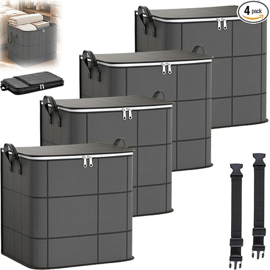 Spacious Moving Foldable Storage Bin with Reinforced Handles & Zipper，M：4 | XXL Foldable Large Capacity Storage Bag for Bedding, Blankets and Seasonal Clothes