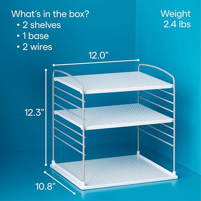 YouCopia UpSpace Cabinet Box Organizer, Adjustable Kitchen and Pantry Shelf for Plastic Wrap and Foil Storage, Extra Large, White