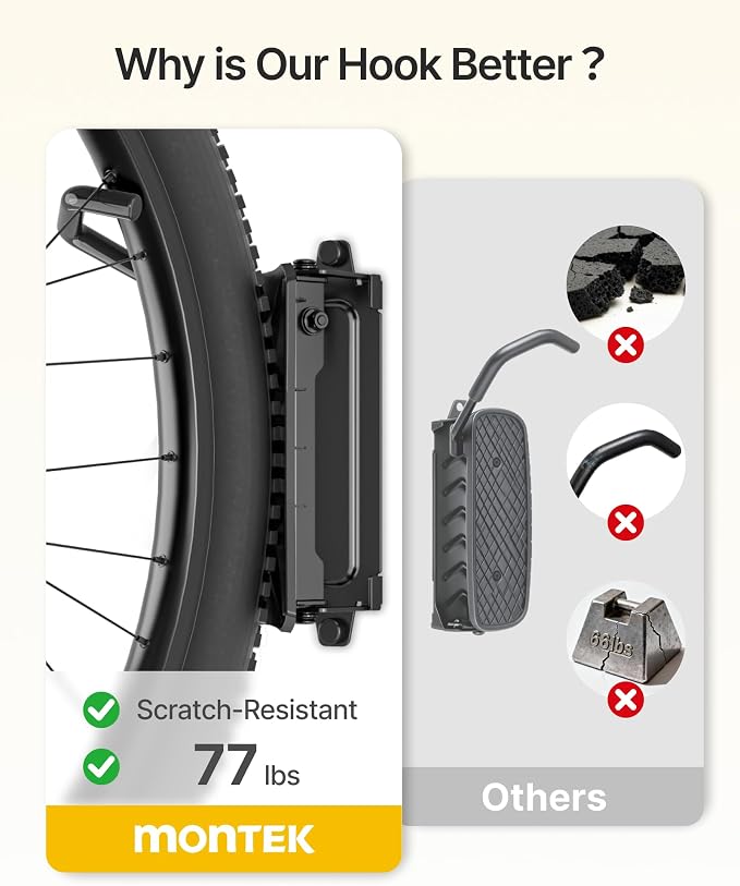 monTEK Heavy Duty Swivel Bike Wall Mount Holds Up to 77lbs, 1 Pack | Swivel Bike Wall Hanger, Up to 3.5" Tire Width, Space-Saving Bike Rack, Bike Storage for Garage Tool Room Storehouse