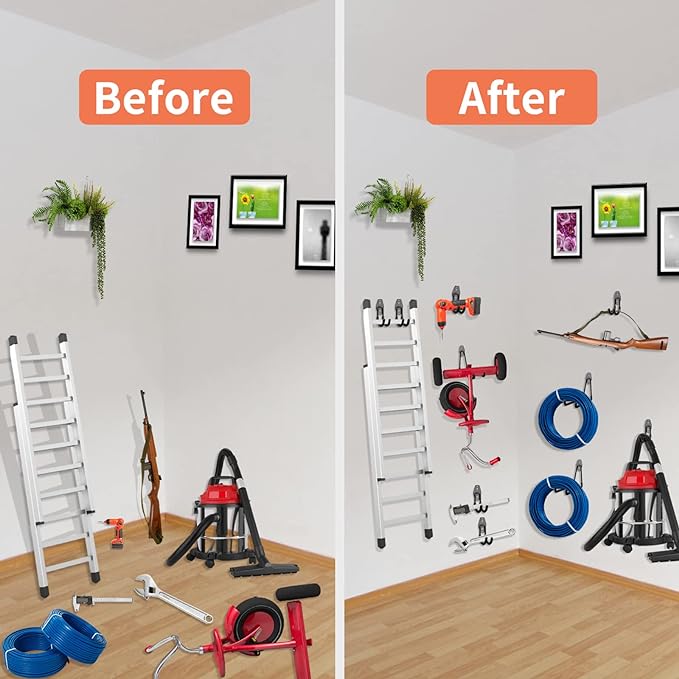 HUPBIPY 12 Pack Garage Hooks Heavy Duty, Wall Mount Ladder Hooks | Storage Organizer With a non-slip coating for Hanging Bicycles Garden Tools Ladders Hoses Ropes and Loose Items(Black)