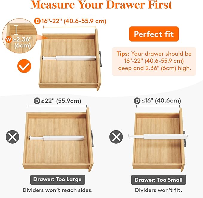 Lifewit 12 Pack 2.36" High Drawer Dividers 40-56cm/16-22 Adjustable Drawer Organizer for Clothes/Utensils, Expandable Drawer Separator in Dresser/Kitchen/Bedroom/Office Organization & Storage White