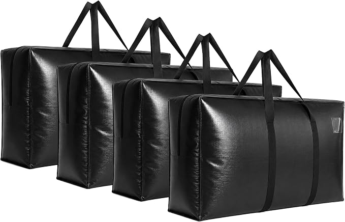 Extra Large Storage Bags, Jumbo Moving Tent Storage Bags, Waterproof Foldable Big Black XXL Duffle Bag for Travel, 42x23x13.5inch - 4PACK