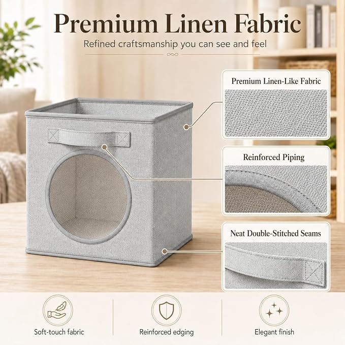 Fabric Storage Cubes with Mesh Window, 13'' Cube Storage Bin, Gray, 4 Pack | See through Round window, Foldable Odor-Free & Sturdy PP Structure, Cubby Baskets for Closet, Shelves, Bedroom and Offices