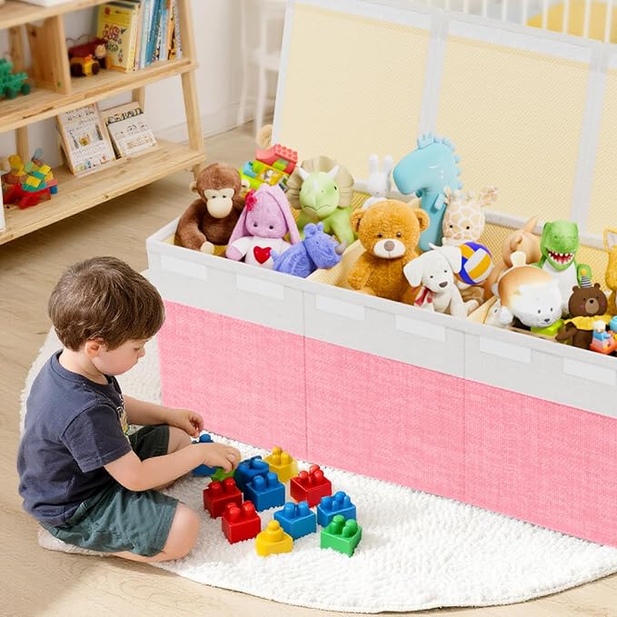 Dayacoco Extra Large Toy Box with Lid, Kids Collapsible Storage Chest, Pink | Collapsible & Sturdy. For Kids, Boys & Girls. Organizes Toys & Books. Ideal For Playroom, Nursery & Bedroom.