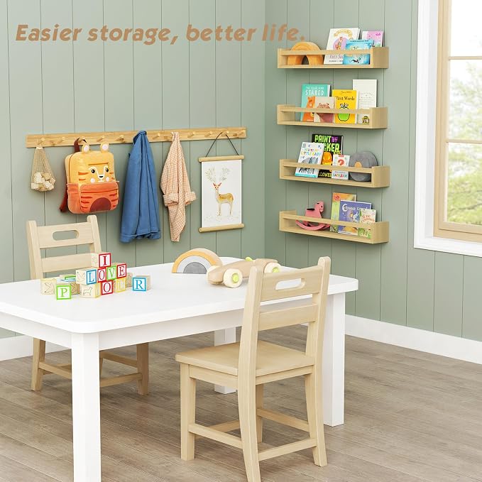 Forbena Natural Wood Coat Rack Wall Mount Set of 4, Wooden Wall Hooks for Bathroom Towels, Vertical Coat Hanger for Kids Room, Boys Girls Bedroom, Office, Entryway Keys Hats and Shoes -16 Hooks