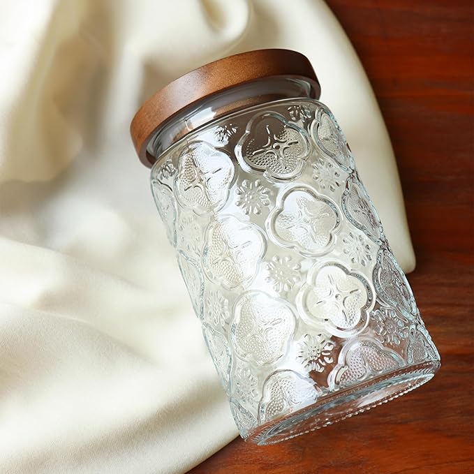 Adodeen Glass Storage Containers With Lids, Glass Jars With Lids, 32OZ | Airtight Glass Food Storage Containers, Kitchen Canisters For Sugar, Coffee, Tea, Spice, Flour, Candy, Pasta, Cereal