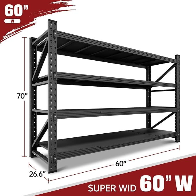RAVIGIN 5000LBS Storage Shelves,60" W Garage Shelving Heavy Duty Metal Adjustable Garage Shelves, Shelving Units Industrial Shelving for Warehouse,60" W x 24" D x 70" H,Black