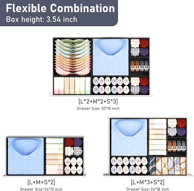 DIMJ Drawer Organizer Clothes 26 Pack - Foldable Baby Organizers and Storage & Closet Organizers for Bedroom, Closet - Nursery Organization Dresser Dividers for underwear, Sock,Bra, Belt, Tie,Black