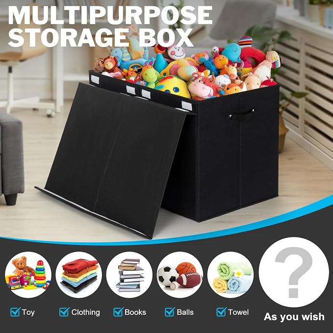 Large Toy Box Chest Storage with Flip-Top Lid, Kids Toy Storage Bin Boxes | Toy Chest with with Removable Divider for Kids, Boys, Girls, Nursery, Living Room, Bedroom, 26"x17" x17" (Linen Black)