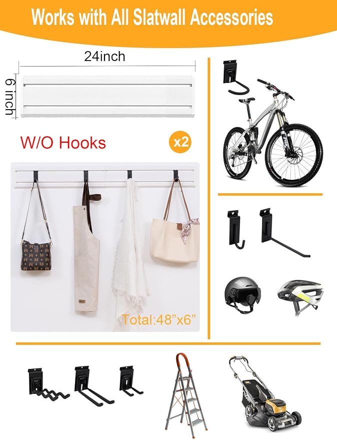 FRAYSCENT Slatwall Panels Garage Tool Organizer Wall Mount Garage Slat Wall Storage Systems, Bike Storage Rack Garage Organizers and Storage PVC Wall Panels Slat Wall Paneling
