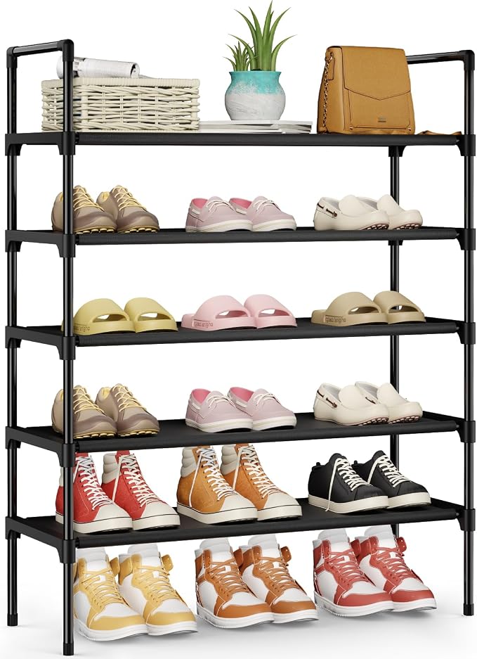 Kitsure Shoe Rack for Closet, Shoe Organizer, 27.6" Wide - 5 Tier, Black | Shoe Storage for Closet, Entryway, Easy- Assembly& Space-Saving Shoe Shelf with Side Handle, Closet Organizer