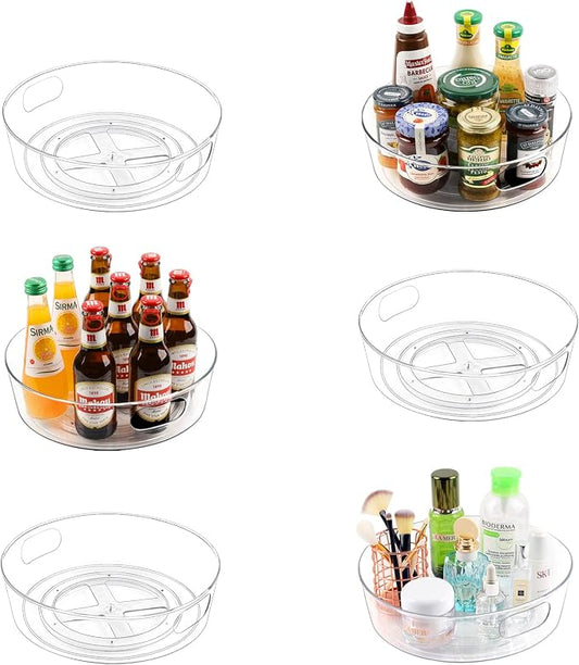 Guzon 6 Pack Lazy Susan Turntable, 11.5" Rotating Organizer with Handles | Pantry Organizers and Storage, Clear BPA-Free Spice Rack for Cabinet, Kitchen, Refrigerator, Table Top, Pantry, Countertop