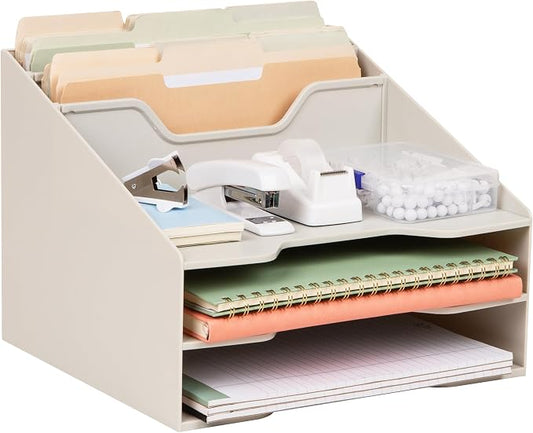 Mind Reader Desktop Organizer, Vertical File Holder, Paper Trays, Office, Plastic, Beige