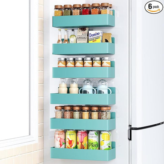 Mystozer Magnetic Spice Rack for Refrigerator, Kitchen Organizer and Storage Shelf, Blue (6 Pack)…