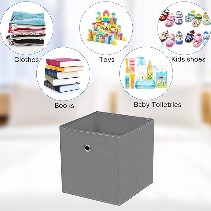 Fabric Cubes Storage Containers ,11 Inch Cloth Storage Cube Foldable Storage Bins Cubes Organizer Baskets with Dual Handles for Shelf Closet Set of 3,(Grey)