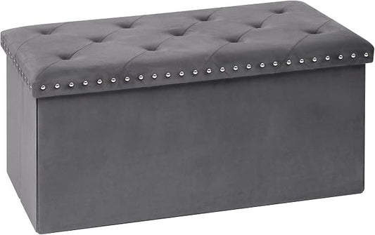 B FSOBEIIALEO Storage Ottoman Cube Folding Tufted Ottomanse, Storage Boxes Footrest for Bedroom, Luxury Velvet Fabric 30 * 15 * 15 Inches Grey
