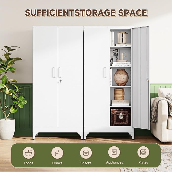 Letaya 71" H Metal Storage Cabinet with 2 Doors and 4 Shelves,Tall Kitchen Pantry Cabinets,Utility Pantry Organizers for Cupboard/Dining/Bathroom/Home Office/Garage, Steel Tool Cabinets
