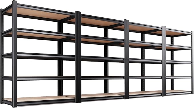 4-Pack Garage Shelving Unit,Heavy Duty Metal Storage Shelves, 71" H x 46" W x 18" D Total Capacity, 5 Tier Adjustable Boltless Steel Rack, Freestanding Organizer for Warehouse, Pantry, Shop, Black
