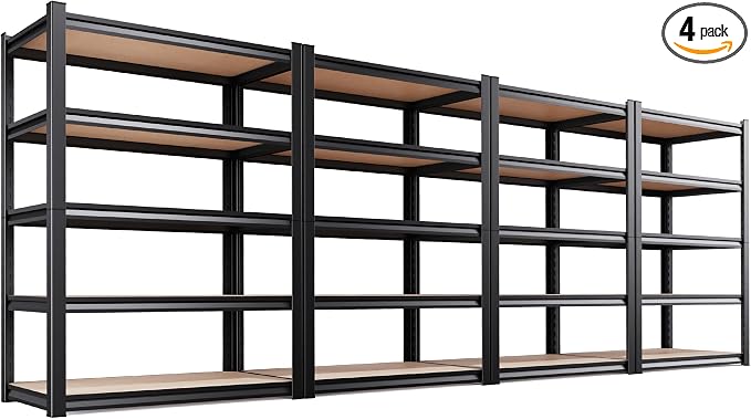 4-Pack Heavy Duty Garage Shelving for Garage, Warehouse & Workshop Organization, 71" H x 45.6" W x 17.7" D 5-Tier Adjustable Metal Storage Rack for Tools, Storage Bins & Bulk Items