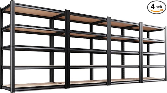 4-Pack Heavy Duty Garage Shelving for Garage, Warehouse & Workshop Organization, 71" H x 45.6" W x 17.7" D 5-Tier Adjustable Metal Storage Rack for Tools, Storage Bins & Bulk Items