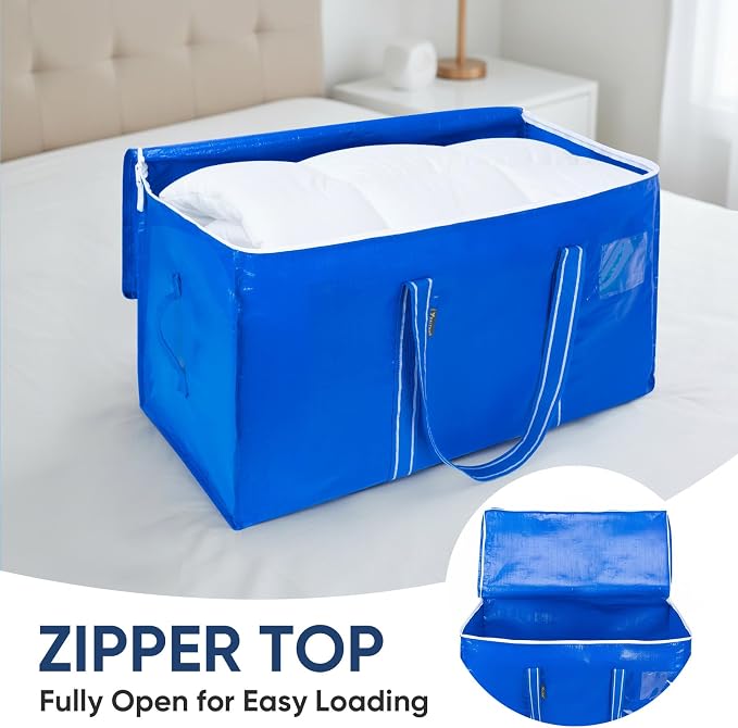 BALEINE 6-Pack Oversized Moving Bags with Reinforced Handles, Heavy-Duty Storage Tote for Clothes, Moving Supplies (Royal Blue, 6-Pack)