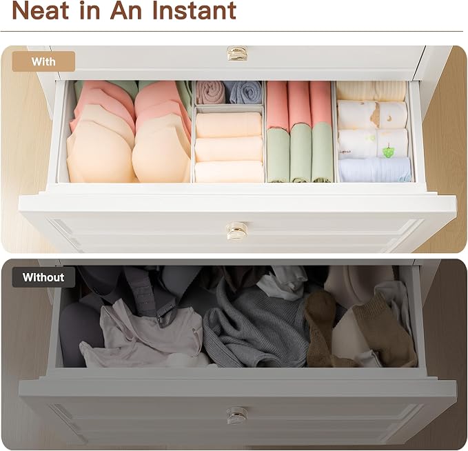 Criusia Drawer Organizer Clothes, 10 Pack Dresser Organizer for Baby Clothes, Underwear, Sock- Foldable Closet Organization and Storage Dividers Bins for Nursery, Bedroom (Oatmeal)